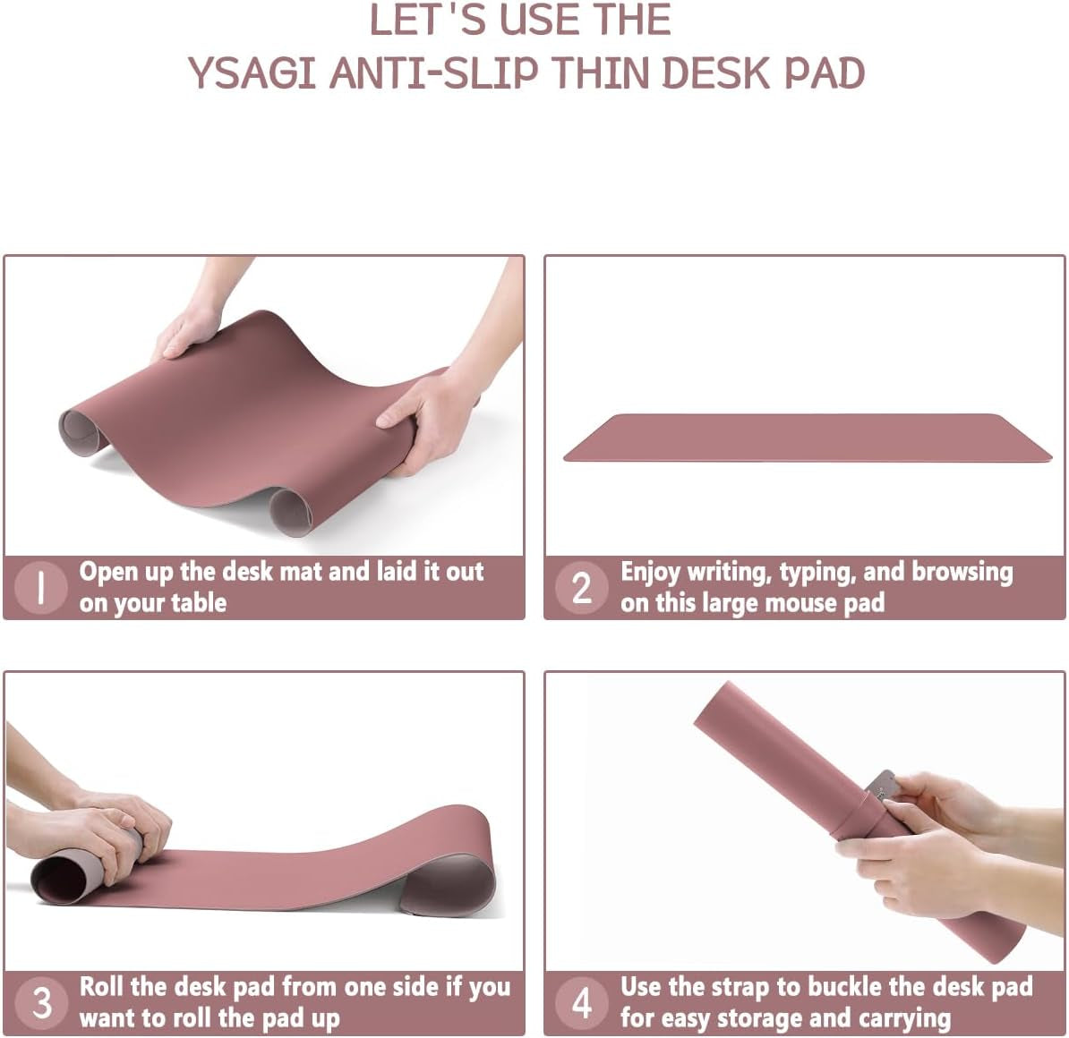 Non-Slip Desk Pad, Waterproof PVC Leather Desk Table Protector, Ultra Thin Large Mouse Pad, Easy Clean Laptop Desk Writing Mat for Office Work/Home/Decor(Dark Pink, 35.4" X 17")