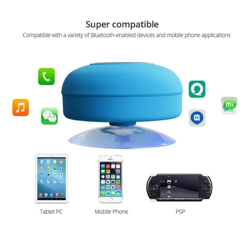 Mini Bluetooth Speaker Shower Subwoofer Waterproof Handsfree Loudspeaker with Suction Cup Mic for Bathroom Pool Beach Car Phone