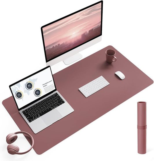 Non-Slip Desk Pad, Waterproof PVC Leather Desk Table Protector, Ultra Thin Large Mouse Pad, Easy Clean Laptop Desk Writing Mat for Office Work/Home/Decor(Dark Pink, 35.4" X 17")