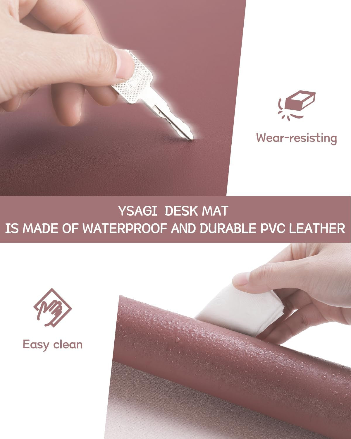 Non-Slip Desk Pad, Waterproof PVC Leather Desk Table Protector, Ultra Thin Large Mouse Pad, Easy Clean Laptop Desk Writing Mat for Office Work/Home/Decor(Dark Pink, 35.4" X 17")