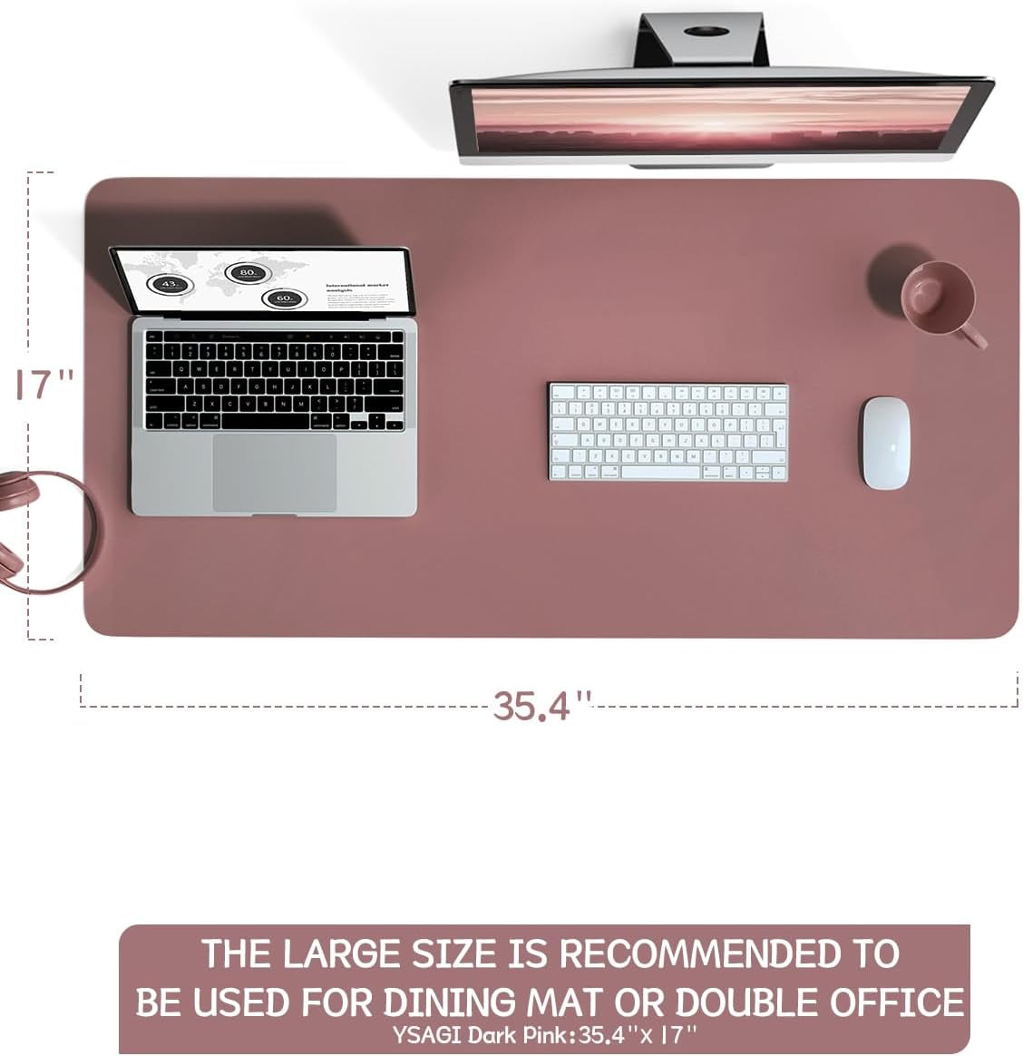 Non-Slip Desk Pad, Waterproof PVC Leather Desk Table Protector, Ultra Thin Large Mouse Pad, Easy Clean Laptop Desk Writing Mat for Office Work/Home/Decor(Dark Pink, 35.4" X 17")