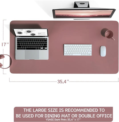 Non-Slip Desk Pad, Waterproof PVC Leather Desk Table Protector, Ultra Thin Large Mouse Pad, Easy Clean Laptop Desk Writing Mat for Office Work/Home/Decor(Dark Pink, 35.4" X 17")