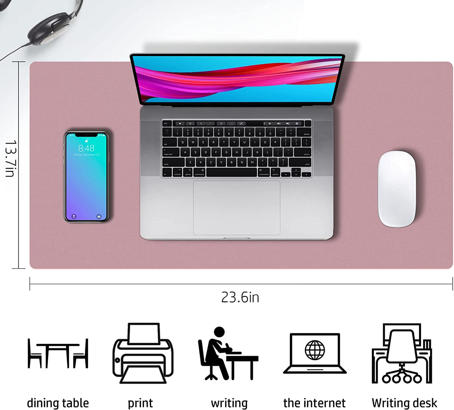 Desk Mat Large Protector Pad - Multifunctional Dual-Sided Office Desk Pad,Smooth Surface Soft Mouse Pad, Waterproof Desk Mat for Desktop, Pu Leather Desk Cover for Office/Home(Purple, 23.6" X 13.7")