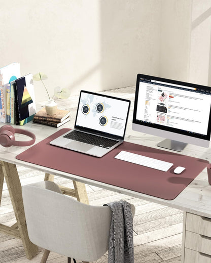 Non-Slip Desk Pad, Waterproof PVC Leather Desk Table Protector, Ultra Thin Large Mouse Pad, Easy Clean Laptop Desk Writing Mat for Office Work/Home/Decor(Dark Pink, 35.4" X 17")