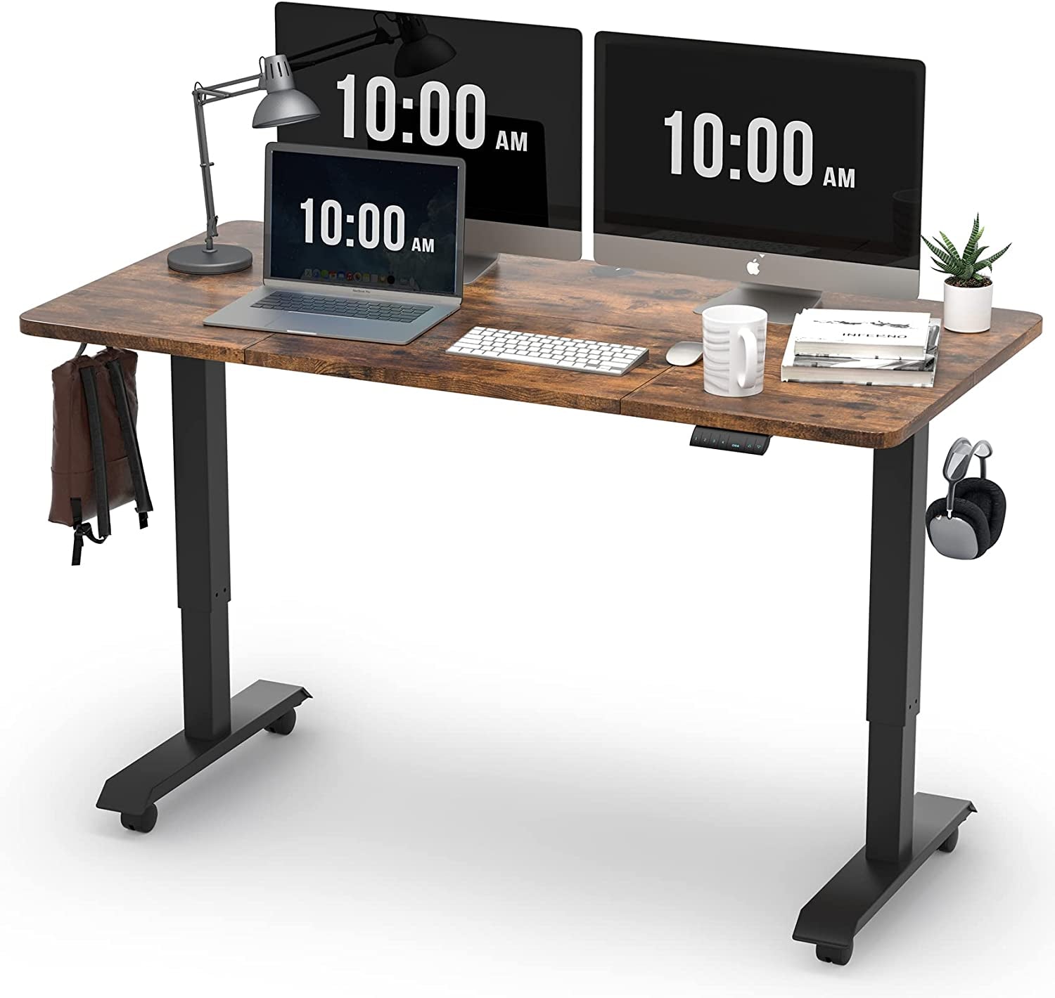 Electric Standing Desk, Height Adjustable Desk 55X 28 Inches, Ergonomic Home Office Sit Stand up Desk with Memory Preset Controller (Black Frame/Rustic Brown Top)