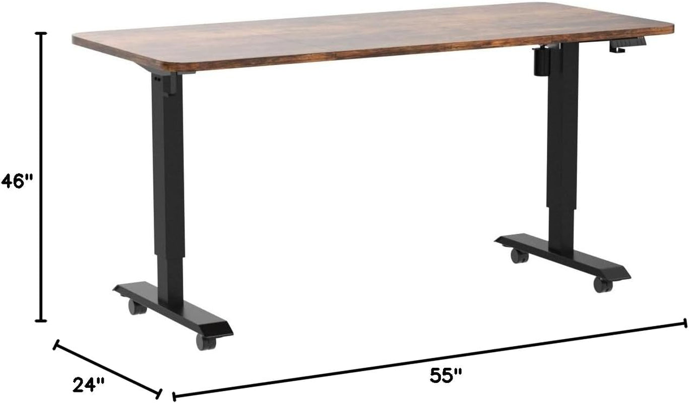 Electric Standing Desk, Height Adjustable Desk 55X 28 Inches, Ergonomic Home Office Sit Stand up Desk with Memory Preset Controller (Black Frame/Rustic Brown Top)